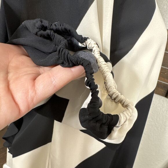 Cocktail Chevron Dress Women’s Size L Black Cream 3/4 Sleeve Bow Back Formal - Picture 7 of 14